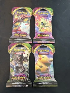 PAQUETES DE REFUERZO CON FUNDA DE VOLTAJE VÍVIDO POKEMON - JUEGO COMPLETO DE 4 PAQUETES DE ARTE NUEVO - Imagen 1 de 2
