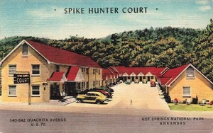 HOT SPRINGS AR SPIKE HUNTER COURT MOTEL US 70 LINO CARTOLINA LUNGO STRADA 100725 U - Foto 1 di 2