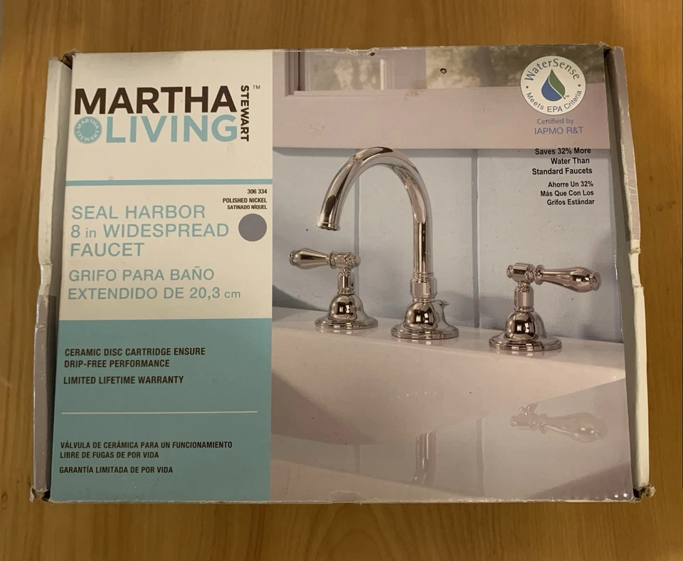 Martha Stewart Living Seal Harbor 8 pulgadas grifo extendido níquel pulido 306 334 Foto 1 de 2