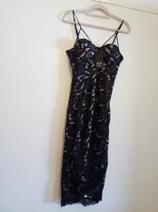 Women's AX Paris Black nude Crochet Floral Dress broderie englais Size 12 BNWT - Picture 1 of 14