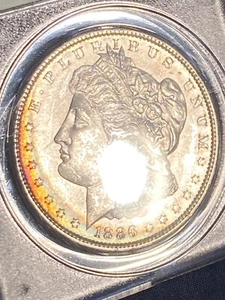 1886 Morgan Dollar PCGS MS63 OGH Old Rattler Holder Rainbow Crescent Toned VIDEO - Picture 1 of 5