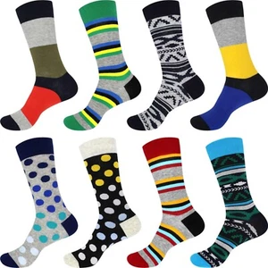 Men's Cotton Colorful Design Fashion Novelty Dress Socks - Variety Value Pack - Picture 1 of 7