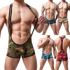 Sexy Traje Singlet Deportivo Lucha Libre para Hombres Camuflaje Leotardo Mono Ropa Interior - Imagen 1 de 39