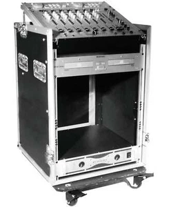 12 / 10 HE Flightcase Winkelrack Kombicase DJ L-Rack Spezial Kombi Case Rollen - Picture 1 of 11