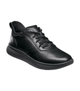 Mens Florsheim Fleet Perf Toe Elastic Lace Sneaker - Black Leather, Size 9 US - Picture 1 of 7