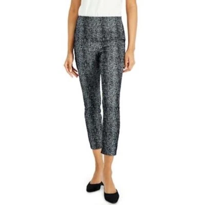 Alfani Womens Petite Size PXL Pull On Crop Pants Black Gray Animal Print Velvet - Image 1 of 4