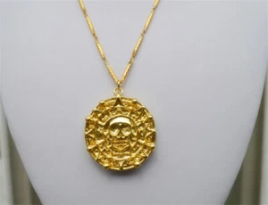 Pirates Of The Caribbean Aztec Gold Cosplay Coin Necklace Pendant Gold Plated - Picture 1 of 7