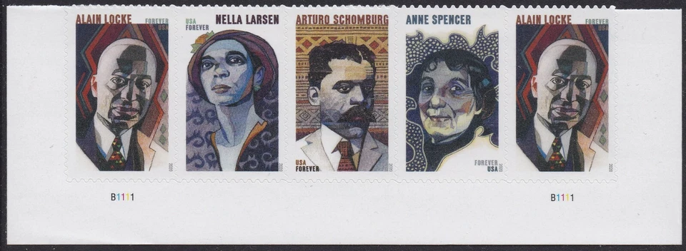 US 5474a Voices of the Harlem Renaissance F plate strip 5 L MNH 2020 - Image 1 of 1