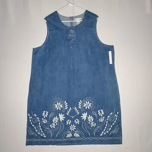Westport Dress 24 Blue Chambray White Embroidered Sleeveless Lace-Up Scoop Neck - Picture 1 of 9