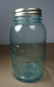 2 Stk. Glasdeckel Vintage ATLAS starke Schulter blau getönt Quartglas Einmachglas - Bild 1 von 9