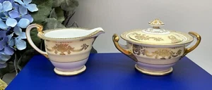 Crema Noritake China Goldana y diseño floral con incrustaciones de azúcar cubierto de oro - Imagen 1 de 11