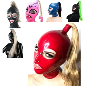 Latex Hood with Wig Back Zipper Rubber Mask Clubwear Cosplay Fetish BDSM - Picture 1 of 16