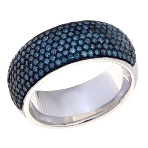 Colleen Lopez Sterling Silver 1.25 Carat Pave Set Blue Diamond Band Ring Size 9 - Picture 1 of 6