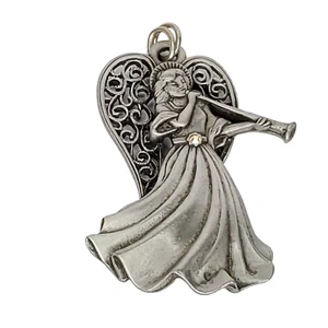 JJ Jonette Angel Pendant Christmas Ornament Filigree Pewter Look 2.5" - Picture 1 of 2