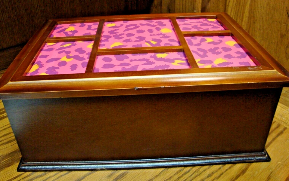 Wooden Storage Box~Girls Keepsake Box/Container~Hinged Lid~Animal Print      260 - Image 1 of 4