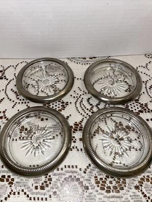 VINTAGE STARBURST GLASS COASTERS WITH SILVER PLATED RIMS MADE ITALY & Leonard /4 - Image 1 of 4