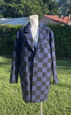 Abrigo AMI Alexandre Mattiussi Negro Azul Estampado a Cuadros Informal 2 Botones Frontales Talla 48 Foto 1 de 4