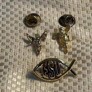 Jesus & 2 Angel Lapel Pins Gold Tone - Set Of 3 - Picture 1 of 6
