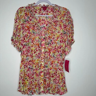 NWT Sunny Leigh Blouse Womens Size 3X Floral Button up Crinkled Y2K Boho Spring - Image 1 of 4