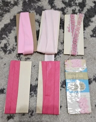 Lote de 6 cintas y adornos vintage de sesgo rosa años 50 Foto 1 de 4