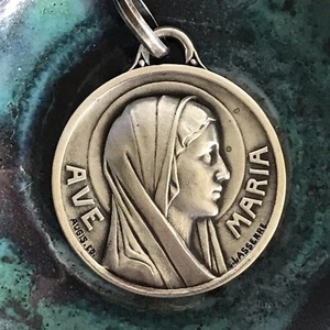 Große religiöse Bronzemedaille Jungfrau Maria signiert Lasserre Augis Religion - Bild 1 von 7