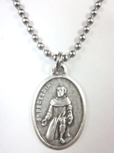 Pendentif Médaille St Peregrine Italie Collier Chaîne Balle 24 pouces Boîte Cadeau & Carte de Prière