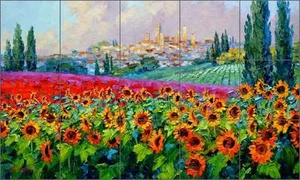 Keramikfliese Wandbild Backsplash Senkarik Toskanische Sonnenblume Landschaft Kunst MSA161 - Bild 1 von 4