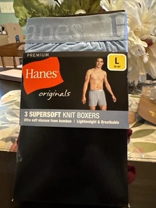 Hanes Herren Boxershorts Supersoft Unterwäsche Viskose aus Bambus Strick Größe L 3er Pack - Bild 1 von 4