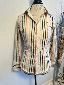 VTG Lacoste Striped Long Sleeve Button Up Dress Shirt Size 40 Made In France - Picture 1 of 10