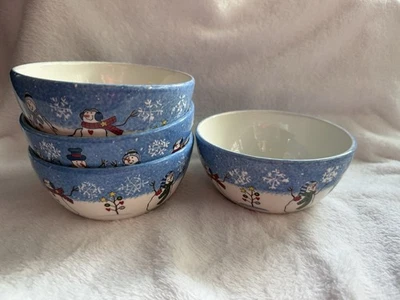 St. Nicholas Square Button Up Set Of 4 Snowman Christmas Bowls - Image 1 of 4