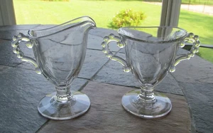 Imperial Candlewick Glass Creamer and Sugar Set Footed w/Beaded Handles 400/31 - Picture 1 of 9