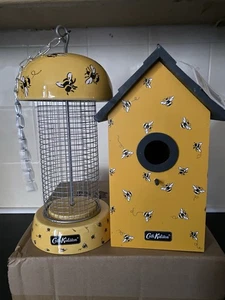 Alimentador de tuercas para pájaros de cerámica colgante de abejas amarillas Cath Kidston y caja para pájaros a juego - Imagen 1 de 7