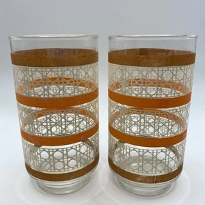 2 vasos de colección MCM Libbey naranja, marrón y blanco tejido diamante 10 OZ, 5”, EE. UU. - Imagen 1 de 5