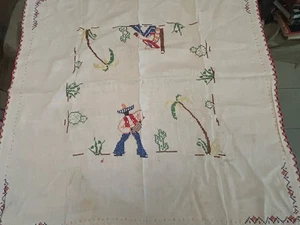 Vintage handbestickte mexikanische Motiv Baumwolle Tischdecke 36x32" - Bild 1 von 3