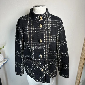 Chaqueta Swing Habitat Mujer Pequeña ~ Negra Marrón A Cuadros Abotonada Texturizada - Imagen 1 de 14