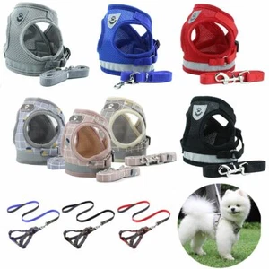 Small Dog Breathable Mesh harness Vest Collar soft chest strap XS-XL Leash set - Picture 1 of 22