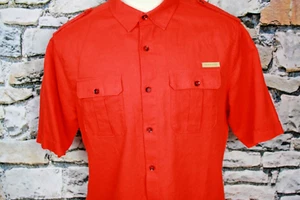 SEAN JOHN Men's Shirt Red Button Thru Flap Pockets Epulats Cotton Linen XL - Picture 1 of 10