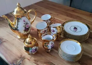 24 Karat Gold Teeservice Porzellan - 6 Personen - Bavaria GERMANY Handarbeit - Bild 1 von 7
