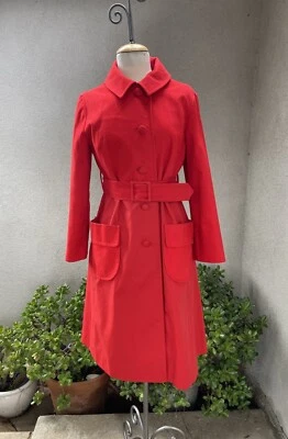 Abrigo Vintage Mod Rojo Bolsillos Botones Algodón Por I Magnin Talla S/M Foto 1 de 4