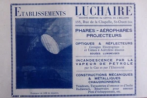 2/1923 PUB LUCHAIRE PHARE AEROPHARE PROJECTEUR OPTIQUE ORIGINAL FRENCH AD - Foto 1 di 1