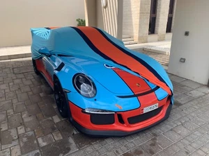 Autoabdeckung PORSCHE 991GT3 RS in Gulf Rennfarben - 911 Abdeckplane Schutdecke - Bild 1 von 24