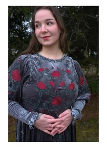 Lady Knight Brustteller - grauer Samt mit schöner roter Stickerei Gr. XL - Bild 1 von 6