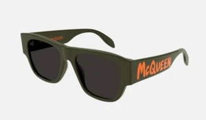 ALEXANDER McQUEEN AM0328S 003 Green Orange Print Grey Lens Square Sunglasses - Picture 1 of 15