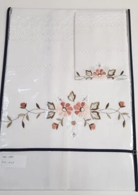 VITERBOSHOP Coppia Asciugamano 1+1 Misto Lino Ricamata 4 Fantasie Elegante Qualità extra