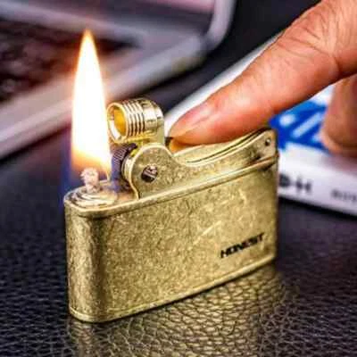 HONEST LIGHTERS Encendedor de queroseno de latón retro mecánico gasolina herramienta para fumar regalo boutique para hombres