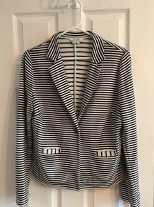 Boden Cotton Navy White Stripe One Button Front Long Slv Jersey Jacket Sz 10 - Picture 1 of 6