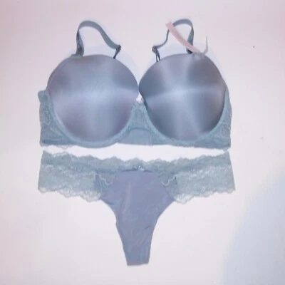 Victoria Secret Sujetador Conjunto 38DDD Forrado Demi Tanga Grande Panty Verde Mar Sueño Sólido Foto 1 de 4