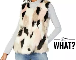 Say what pink beige faux fur women's boho vest outerwear size XS - Picture 1 of 6