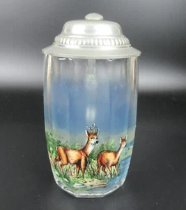 Alter Glas Bierkrug Rehe Dekor Art Deco 30er 40er Jahre Glass Beer Jug RARE - Picture 1 of 5