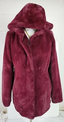 Soft Women's Size XS Red Burgundy Faux Fur Coat Dennis Basso Club Date Jacket  - Image 1 of 4